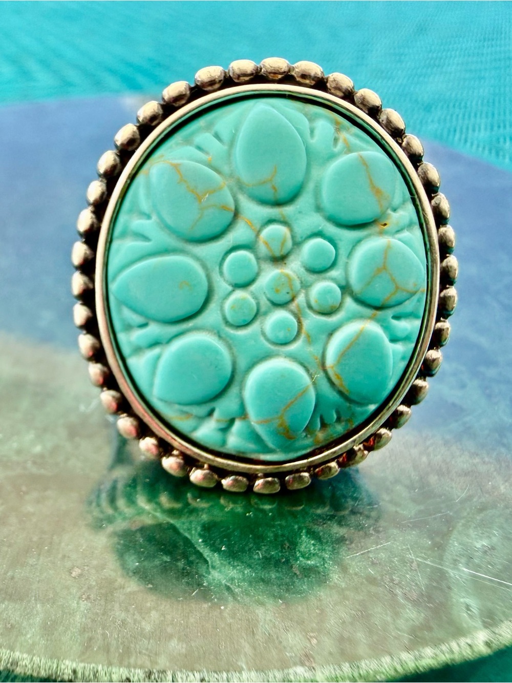 Turquoise Carved Stone Statement Ring